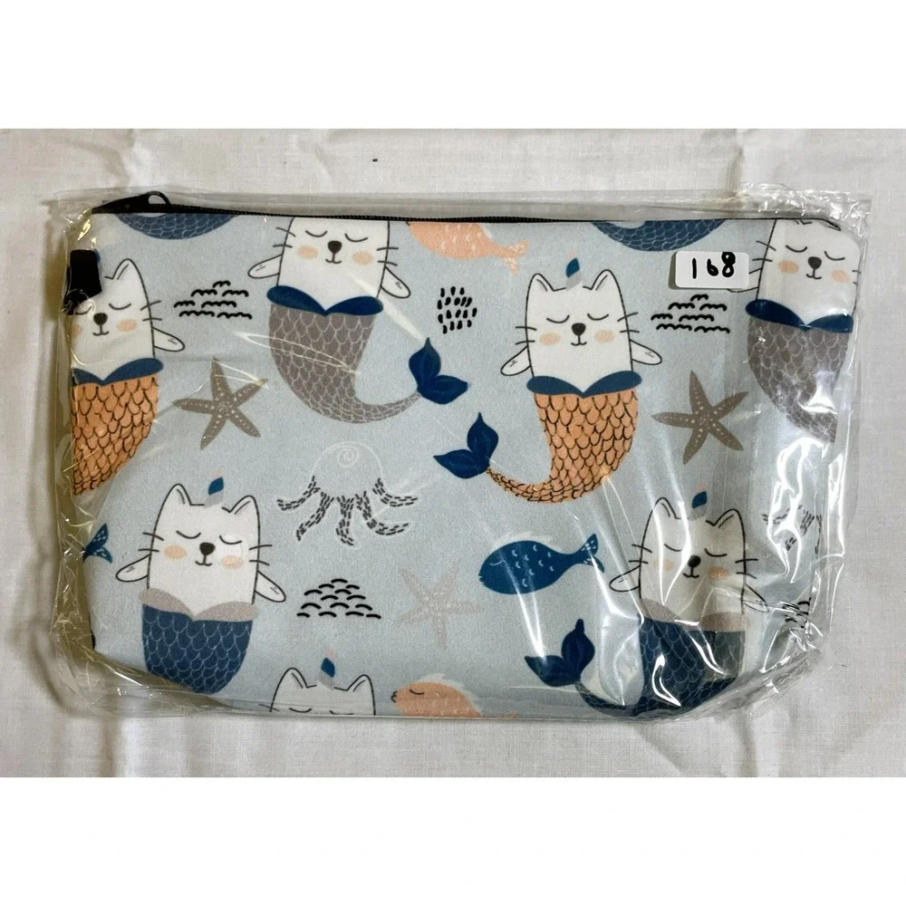 Unbranded Mermaid Cat Pouch Women Small Blue NEW Zippered Makeup Travel Bag‎ 8x5